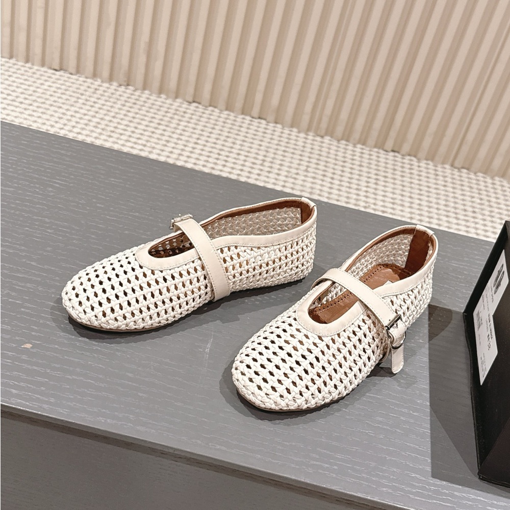 Alaia Woven Mary Jane Flats in Cream